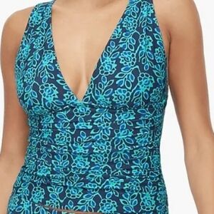 J. Crew Ruched Plunge Floral-Print Tankini Top